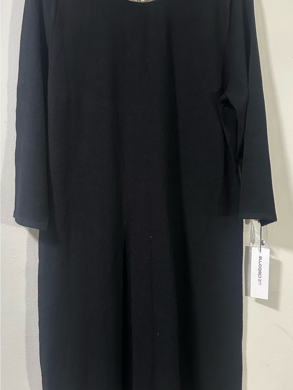 Liz Claiborne Black Midi Dress with Silver Embellished Collar
